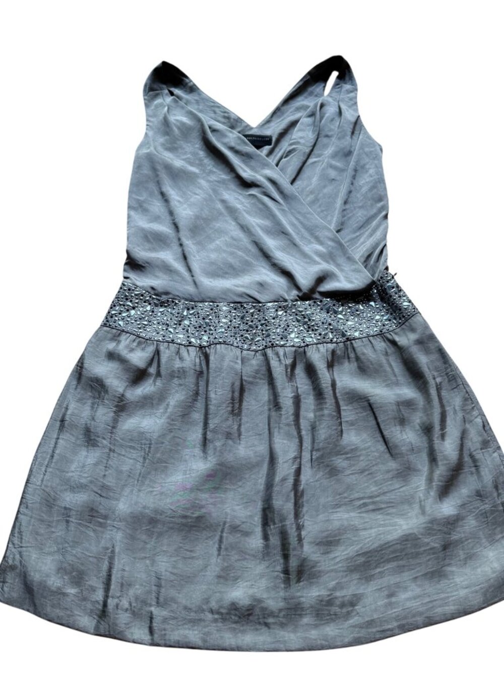 Zadig & Voltaire Size M Silver Satin Embellished Waist Mini Cocktail Dress